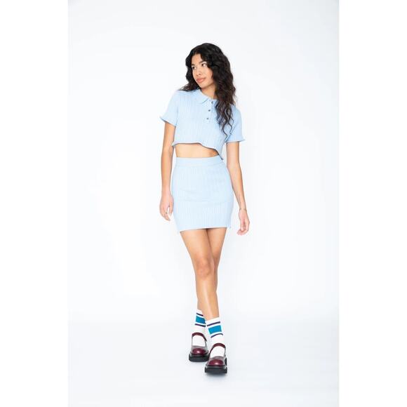 NWT REVOLVE Callahan Knitwear Genny Mini Skirt Glacier Lake Blue Women Size S - Picture 1 of 3